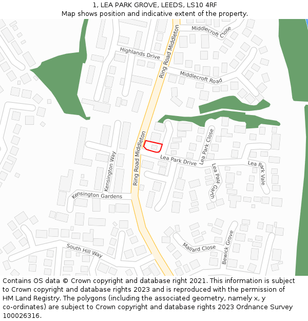 1, LEA PARK GROVE, LEEDS, LS10 4RF: Location map and indicative extent of plot