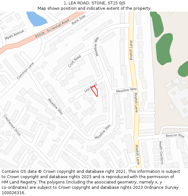 1, LEA ROAD, STONE, ST15 0JS: Location map and indicative extent of plot