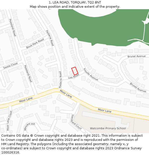 1, LEA ROAD, TORQUAY, TQ2 8NT: Location map and indicative extent of plot