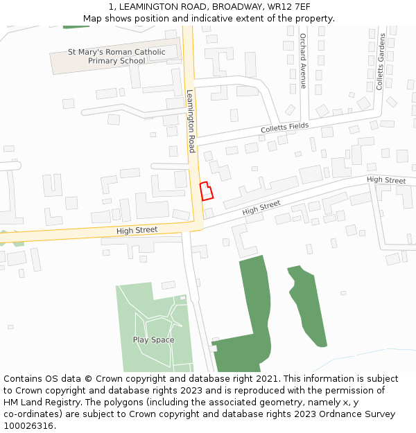 1, LEAMINGTON ROAD, BROADWAY, WR12 7EF: Location map and indicative extent of plot