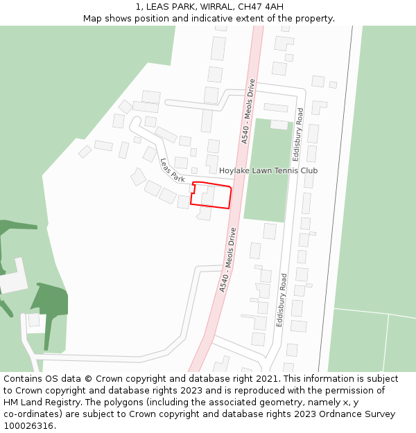 1, LEAS PARK, WIRRAL, CH47 4AH: Location map and indicative extent of plot