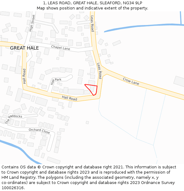 1, LEAS ROAD, GREAT HALE, SLEAFORD, NG34 9LP: Location map and indicative extent of plot