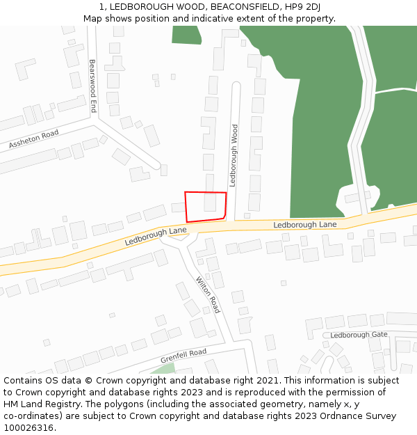 1, LEDBOROUGH WOOD, BEACONSFIELD, HP9 2DJ: Location map and indicative extent of plot