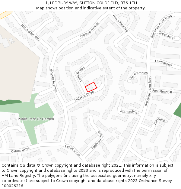 1, LEDBURY WAY, SUTTON COLDFIELD, B76 1EH: Location map and indicative extent of plot