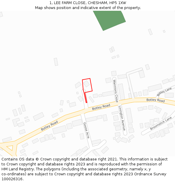 1, LEE FARM CLOSE, CHESHAM, HP5 1XW: Location map and indicative extent of plot