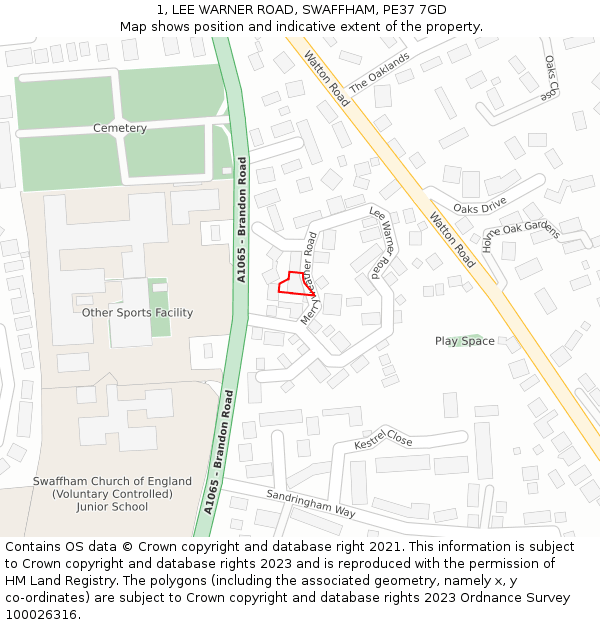 1, LEE WARNER ROAD, SWAFFHAM, PE37 7GD: Location map and indicative extent of plot