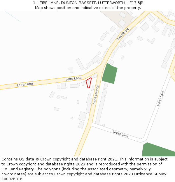 1, LEIRE LANE, DUNTON BASSETT, LUTTERWORTH, LE17 5JP: Location map and indicative extent of plot