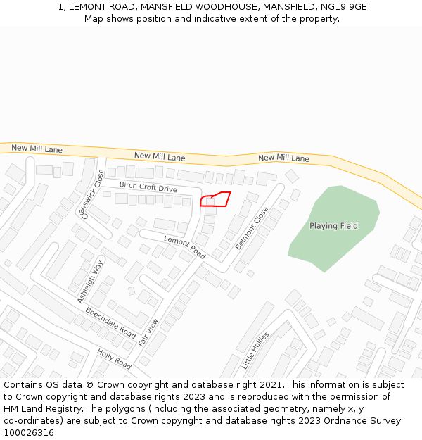 1, LEMONT ROAD, MANSFIELD WOODHOUSE, MANSFIELD, NG19 9GE: Location map and indicative extent of plot