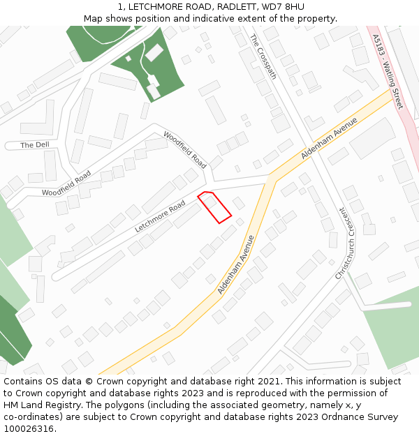 1, LETCHMORE ROAD, RADLETT, WD7 8HU: Location map and indicative extent of plot