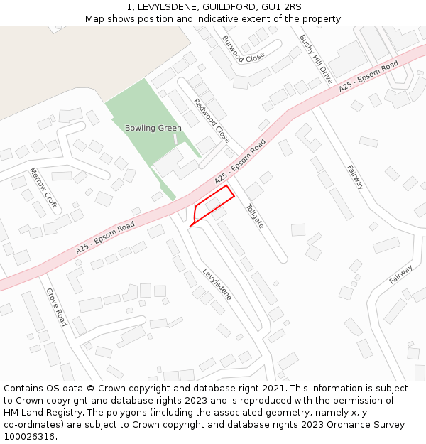 1, LEVYLSDENE, GUILDFORD, GU1 2RS: Location map and indicative extent of plot