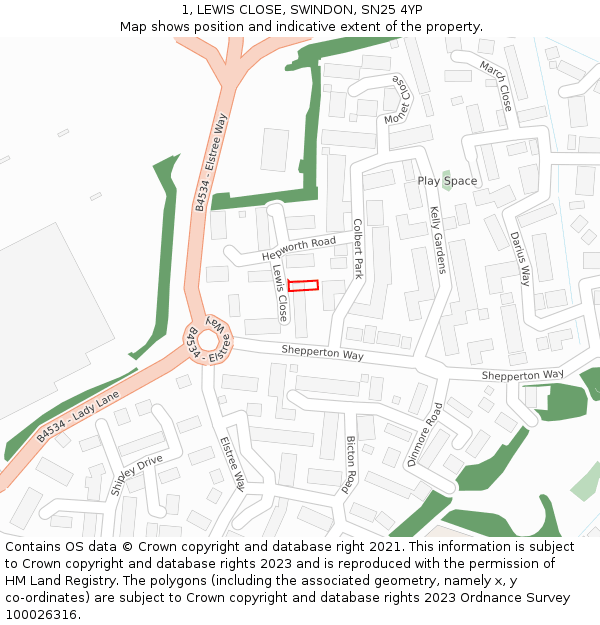 1, LEWIS CLOSE, SWINDON, SN25 4YP: Location map and indicative extent of plot
