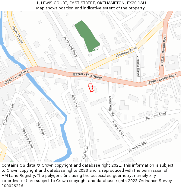 1, LEWIS COURT, EAST STREET, OKEHAMPTON, EX20 1AU: Location map and indicative extent of plot