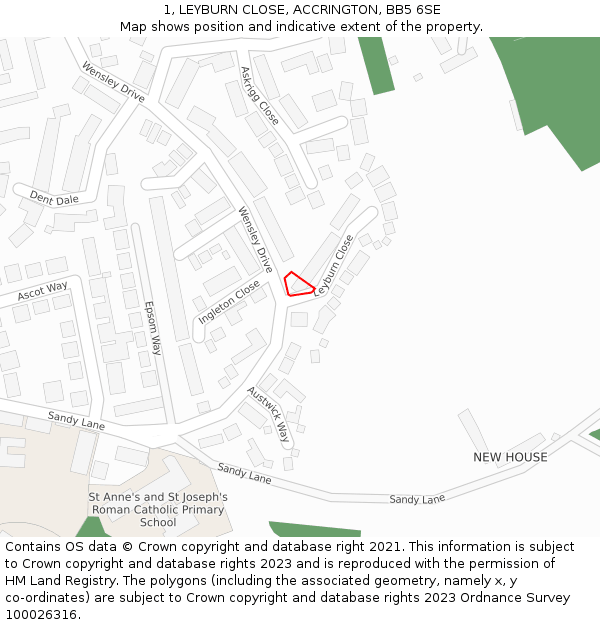 1, LEYBURN CLOSE, ACCRINGTON, BB5 6SE: Location map and indicative extent of plot