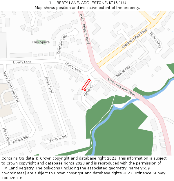 1, LIBERTY LANE, ADDLESTONE, KT15 1LU: Location map and indicative extent of plot