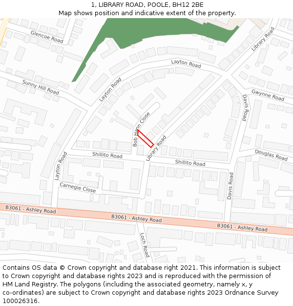 1, LIBRARY ROAD, POOLE, BH12 2BE: Location map and indicative extent of plot