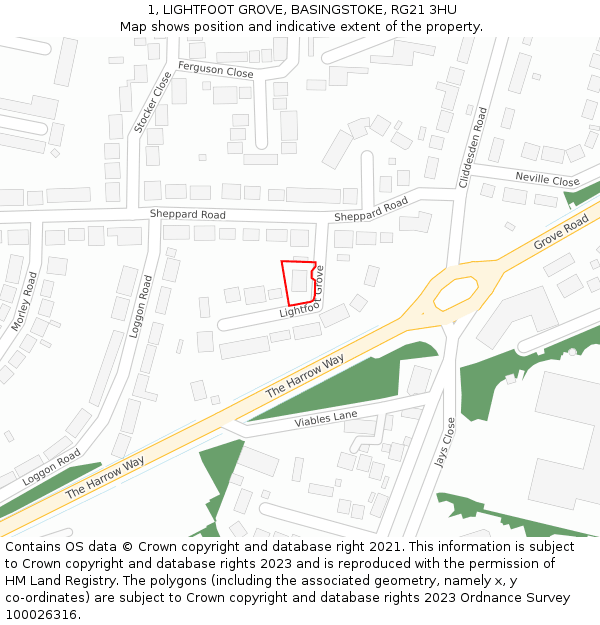 1, LIGHTFOOT GROVE, BASINGSTOKE, RG21 3HU: Location map and indicative extent of plot