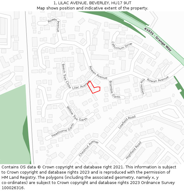 1, LILAC AVENUE, BEVERLEY, HU17 9UT: Location map and indicative extent of plot