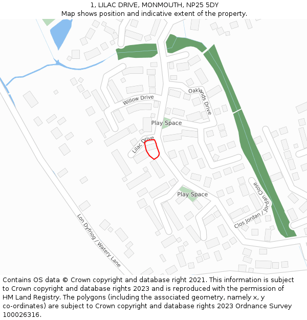 1, LILAC DRIVE, MONMOUTH, NP25 5DY: Location map and indicative extent of plot