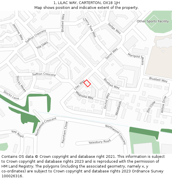 1, LILAC WAY, CARTERTON, OX18 1JH: Location map and indicative extent of plot