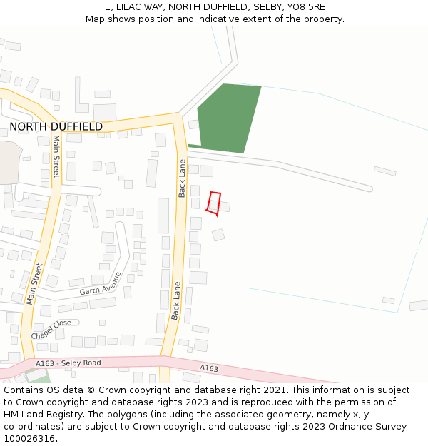 1, LILAC WAY, NORTH DUFFIELD, SELBY, YO8 5RE: Location map and indicative extent of plot