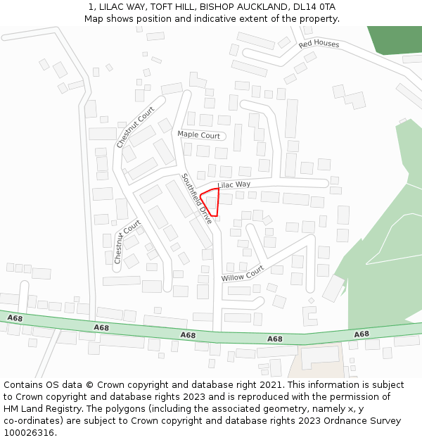 1, LILAC WAY, TOFT HILL, BISHOP AUCKLAND, DL14 0TA: Location map and indicative extent of plot