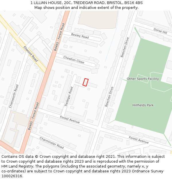 1 LILLIAN HOUSE, 20C, TREDEGAR ROAD, BRISTOL, BS16 4BS: Location map and indicative extent of plot