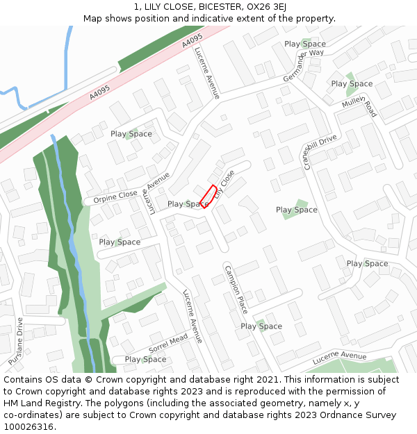 1, LILY CLOSE, BICESTER, OX26 3EJ: Location map and indicative extent of plot