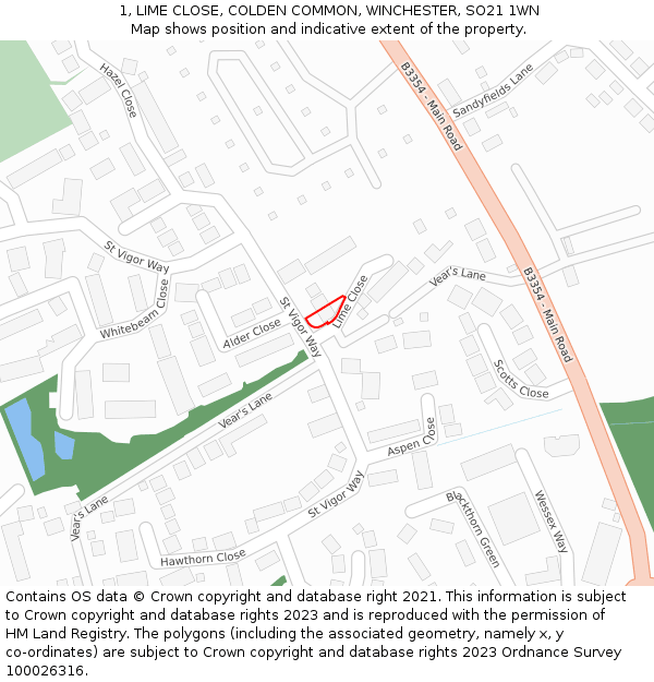 1, LIME CLOSE, COLDEN COMMON, WINCHESTER, SO21 1WN: Location map and indicative extent of plot