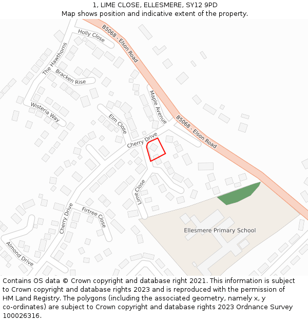 1, LIME CLOSE, ELLESMERE, SY12 9PD: Location map and indicative extent of plot