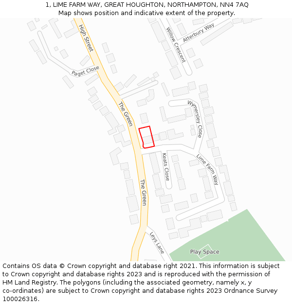 1, LIME FARM WAY, GREAT HOUGHTON, NORTHAMPTON, NN4 7AQ: Location map and indicative extent of plot