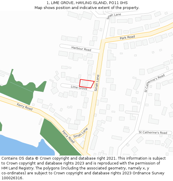 1, LIME GROVE, HAYLING ISLAND, PO11 0HS: Location map and indicative extent of plot