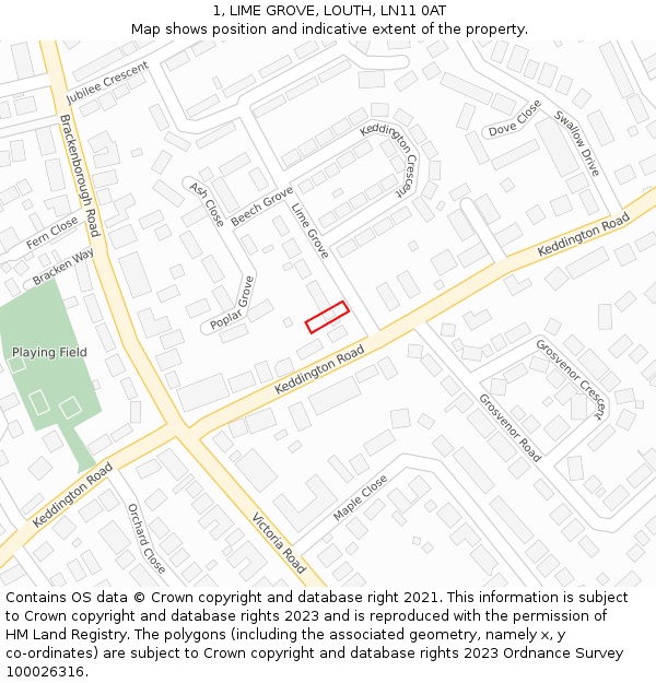 1, LIME GROVE, LOUTH, LN11 0AT: Location map and indicative extent of plot