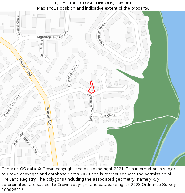 1, LIME TREE CLOSE, LINCOLN, LN6 0RT: Location map and indicative extent of plot