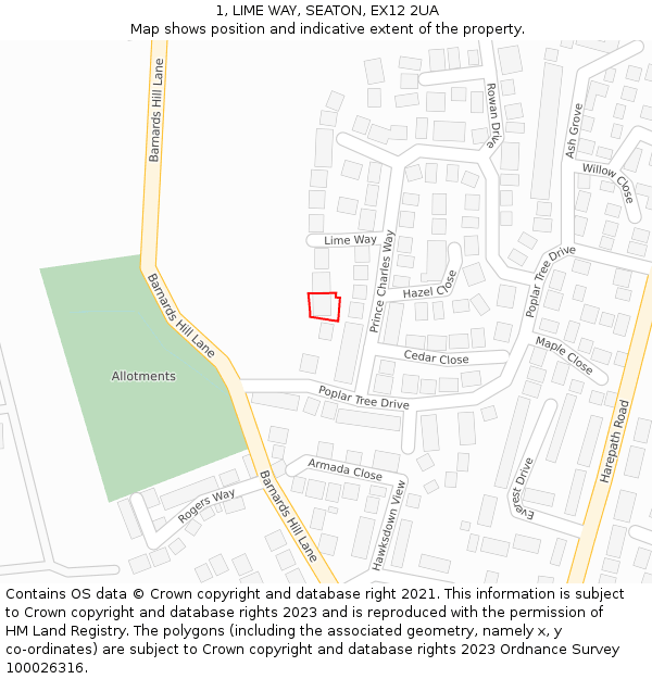 1, LIME WAY, SEATON, EX12 2UA: Location map and indicative extent of plot