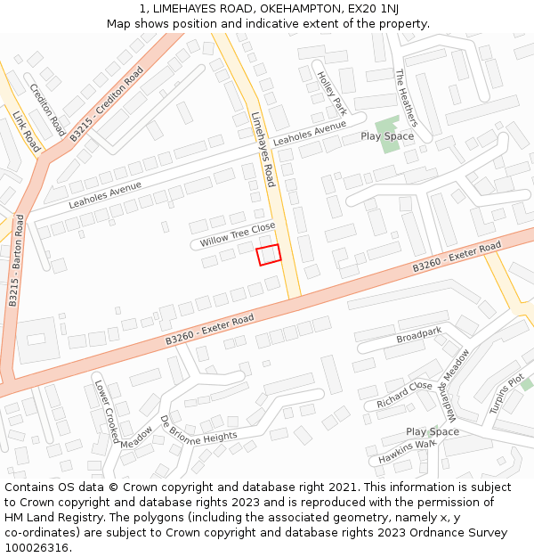 1, LIMEHAYES ROAD, OKEHAMPTON, EX20 1NJ: Location map and indicative extent of plot