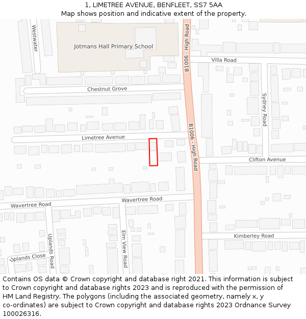 1, LIMETREE AVENUE, BENFLEET, SS7 5AA: Location map and indicative extent of plot