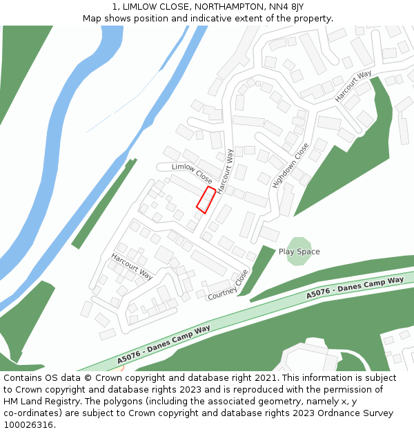 1, LIMLOW CLOSE, NORTHAMPTON, NN4 8JY: Location map and indicative extent of plot