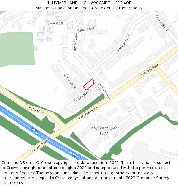 1, LIMMER LANE, HIGH WYCOMBE, HP12 4QR: Location map and indicative extent of plot