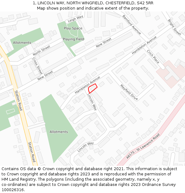 1, LINCOLN WAY, NORTH WINGFIELD, CHESTERFIELD, S42 5RR: Location map and indicative extent of plot