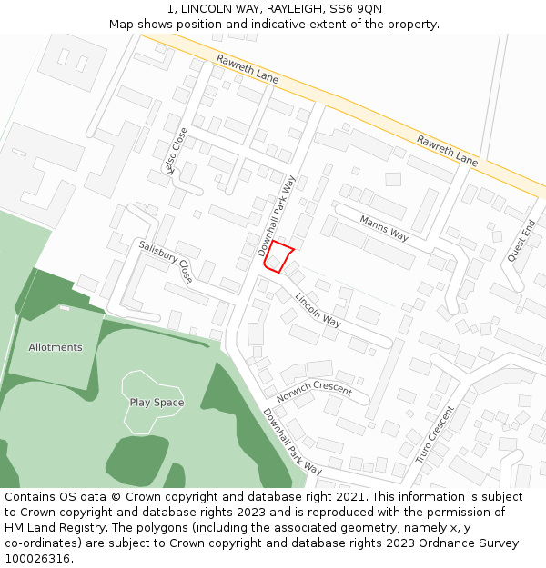 1, LINCOLN WAY, RAYLEIGH, SS6 9QN: Location map and indicative extent of plot