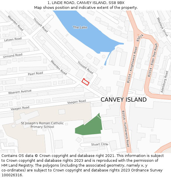 1, LINDE ROAD, CANVEY ISLAND, SS8 9BX: Location map and indicative extent of plot