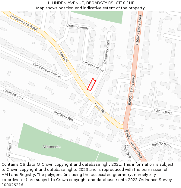 1, LINDEN AVENUE, BROADSTAIRS, CT10 1HR: Location map and indicative extent of plot