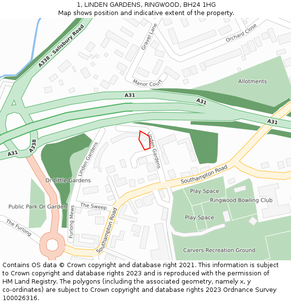 1, LINDEN GARDENS, RINGWOOD, BH24 1HG: Location map and indicative extent of plot