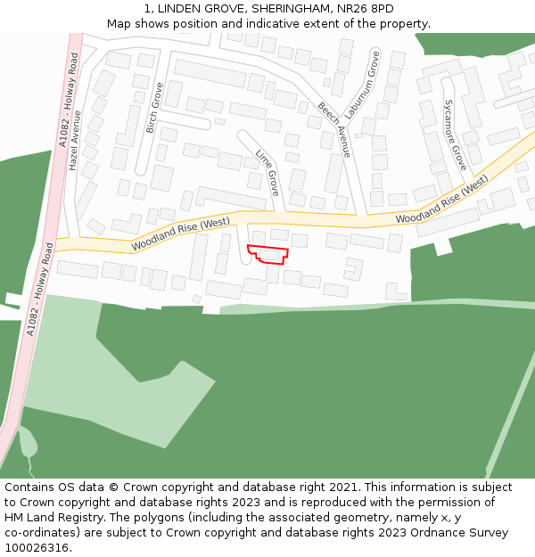 1, LINDEN GROVE, SHERINGHAM, NR26 8PD: Location map and indicative extent of plot