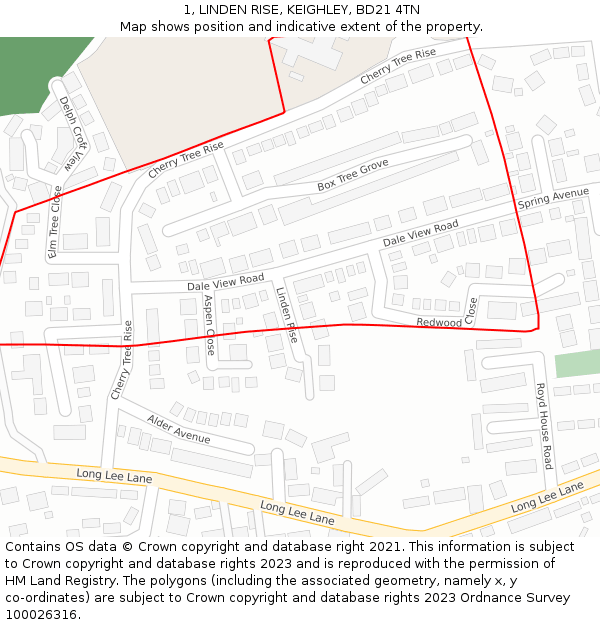 1, LINDEN RISE, KEIGHLEY, BD21 4TN: Location map and indicative extent of plot