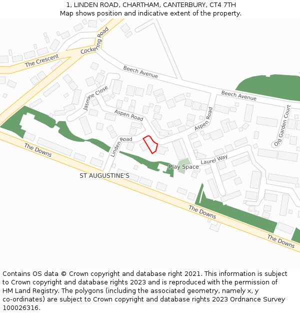 1, LINDEN ROAD, CHARTHAM, CANTERBURY, CT4 7TH: Location map and indicative extent of plot