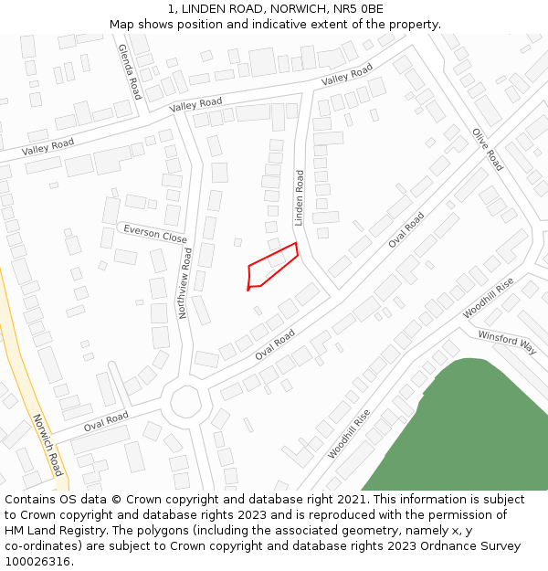 1, LINDEN ROAD, NORWICH, NR5 0BE: Location map and indicative extent of plot