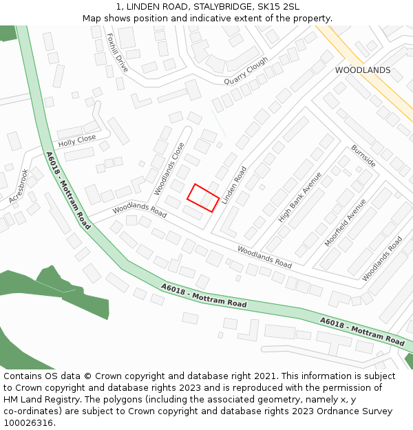 1, LINDEN ROAD, STALYBRIDGE, SK15 2SL: Location map and indicative extent of plot