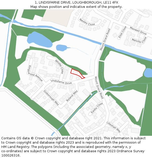 1, LINDISFARNE DRIVE, LOUGHBOROUGH, LE11 4FX: Location map and indicative extent of plot