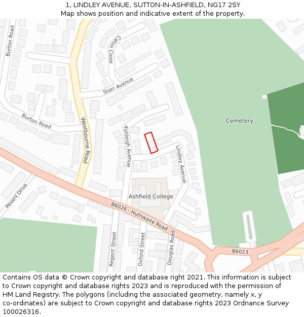 1, LINDLEY AVENUE, SUTTON-IN-ASHFIELD, NG17 2SY: Location map and indicative extent of plot